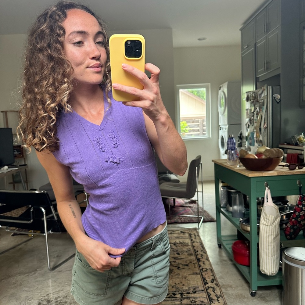 Purple embellished knit tank